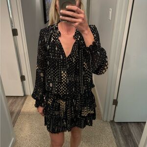 Anthropologie current air black with silver gold starry night print fully lined